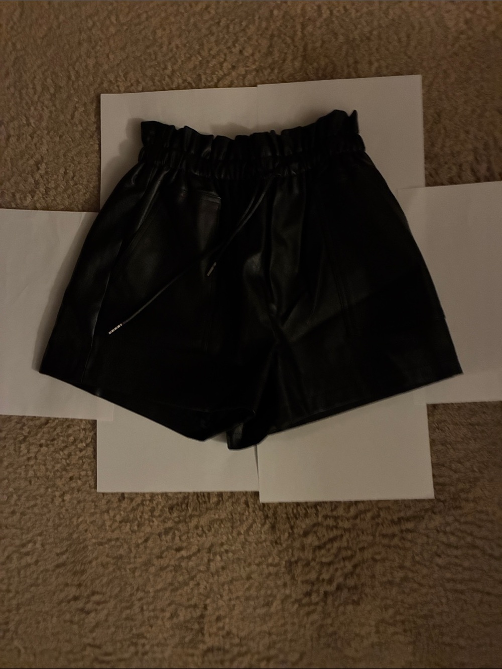 High-Rise Black Faux Leather Paperbag Waist Shorts